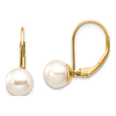 14K Yellow Gold Freshwater Cultured Pearl Leverback Earrings