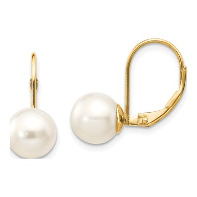 14K Yellow Gold Freshwater Cultured Pearl Leverback Earrings