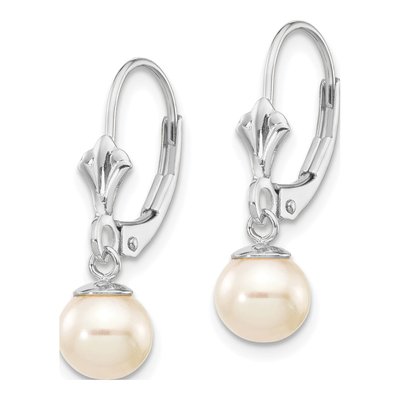 14K White Gold Freshwater Cultured Pearl Leverback Earrings – view 2