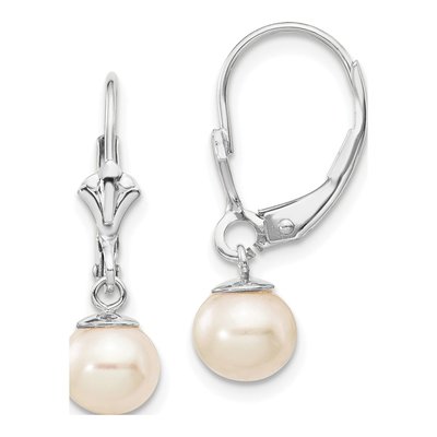 14K White Gold Freshwater Cultured Pearl Leverback Earrings