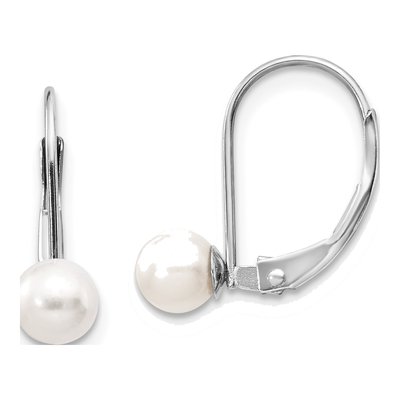 14K White Gold Freshwater Cultured Pearl Leverback Earrings