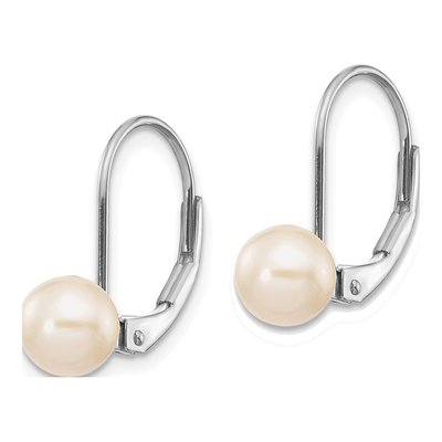 14K White Gold Freshwater Cultured Pearl Leverback Earrings – view 2