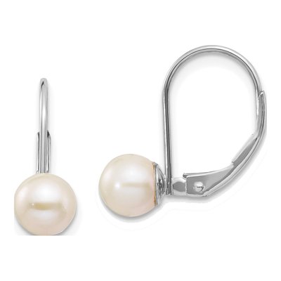 14K White Gold Freshwater Cultured Pearl Leverback Earrings