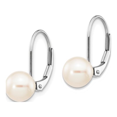 14K White Gold Freshwater Cultured Pearl Leverback Earrings – view 2