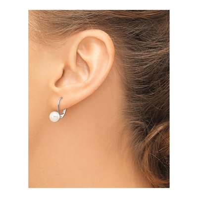 14K White Gold Freshwater Cultured Pearl Leverback Earrings – view 3
