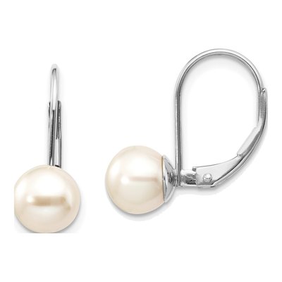 14K White Gold Freshwater Cultured Pearl Leverback Earrings