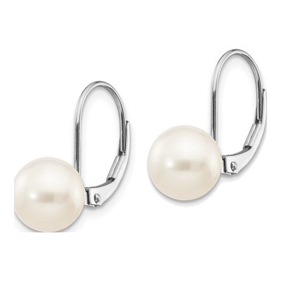 14K White Gold Freshwater Cultured Pearl Leverback Earrings – view 3