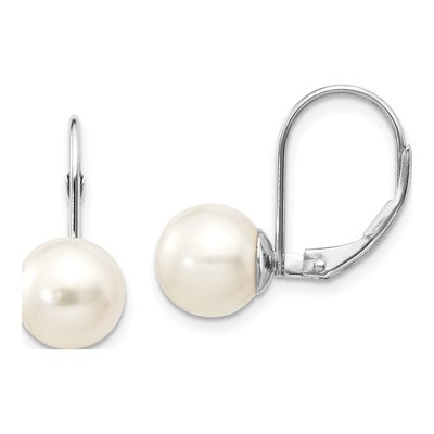 14K White Gold Freshwater Cultured Pearl Leverback Earrings