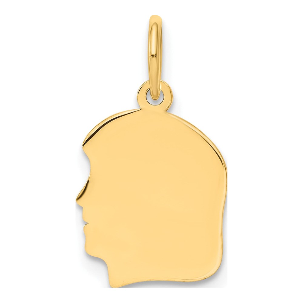 14K Plain Small .013 Gauge Facing Left Engravable Girl Head Charm Pendant