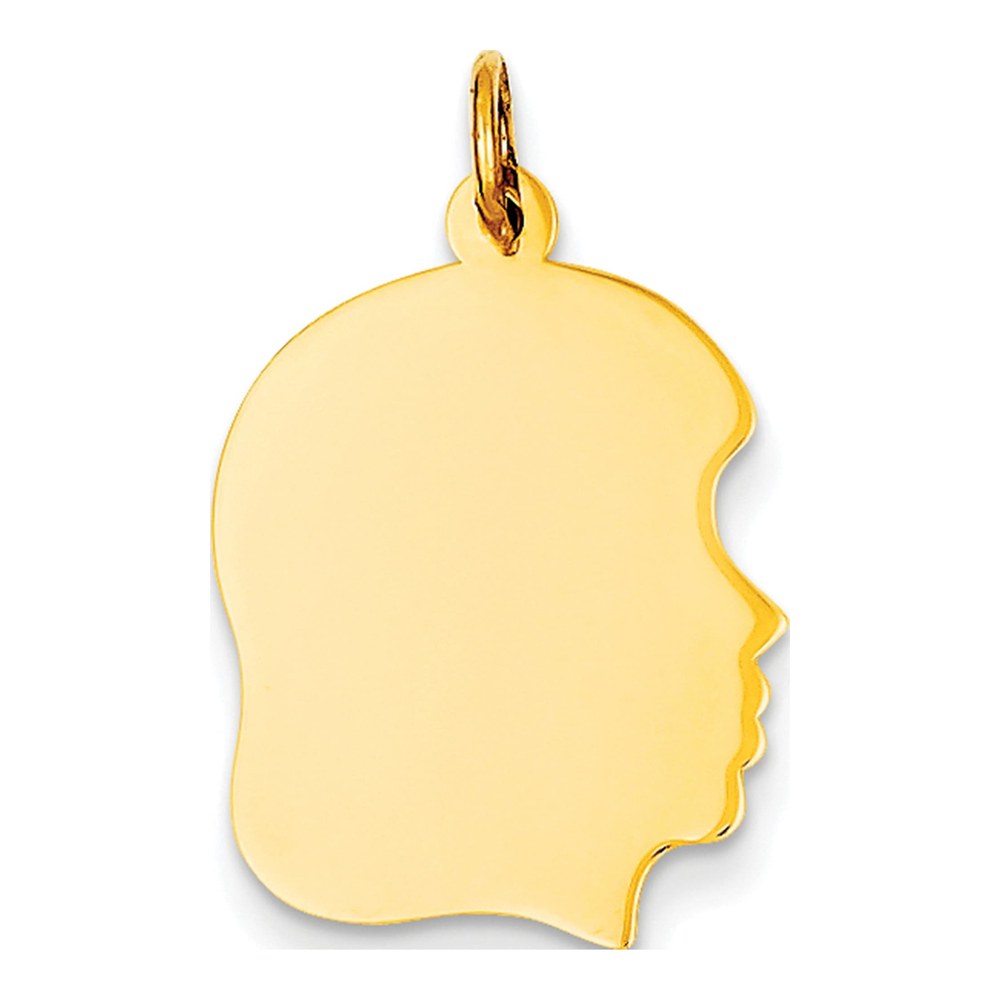 14K Plain Medium .011 Gauge Facing Right Engravable Girl Head Charm Pendant