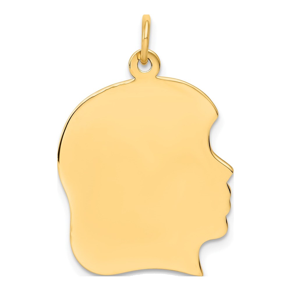 14K Plain Large .011 Gauge Facing Right Engravable Girl Head Charm Pendant