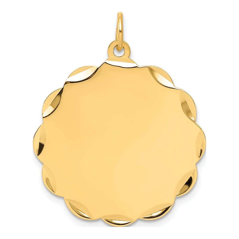 14K Etched Edge .035 Gauge Engravable Round Scalloped 28x26mm Disc Charm Pendant