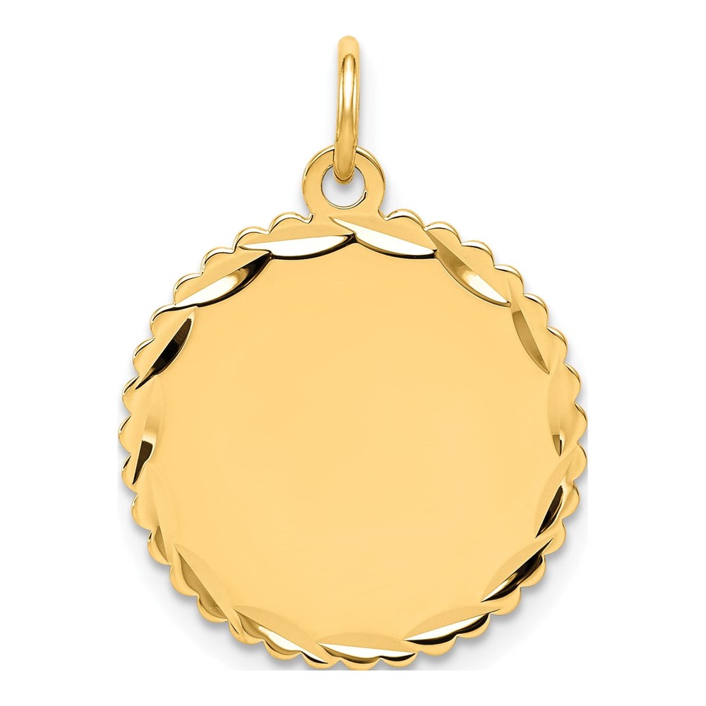 14K Etched Edge .013 Gauge Engravable Round Scalloped 20x18mm Disc Charm Pendant