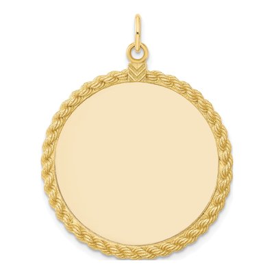 14K Yellow Gold Round Disc Rope Edge Charm