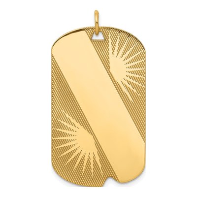 14K Yellow Gold Sunburst Dog Tag Charm