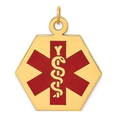 14K Yellow Gold Hexagon Red Enamel Alert Pendant