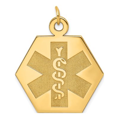 14K Yellow Gold Hexagon Medical Alert Pendant