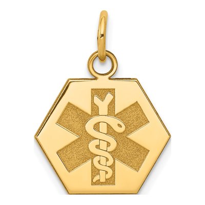 14K Yellow Gold Medical Alert Hexagon Pendant