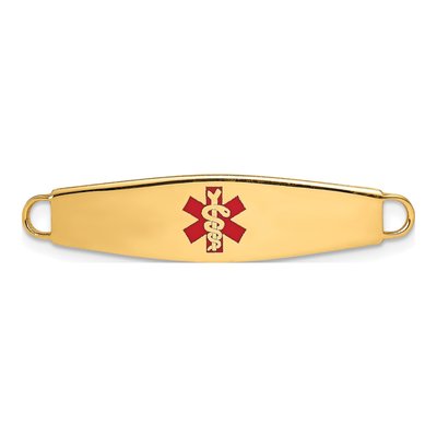 14K Yellow Gold Red Enamel Medical ID Plate Bracelet