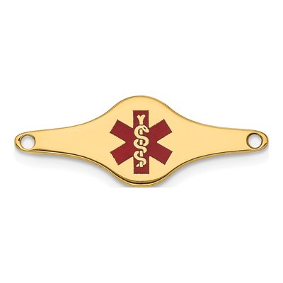 14K Yellow Gold Red Enamel Medical ID Plate Bracelet