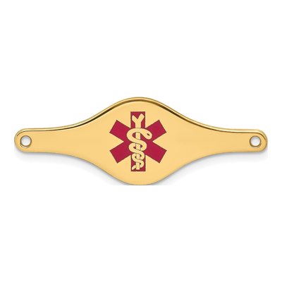 14K Yellow Gold Red Enamel Medical ID Plate Bracelet