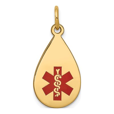 14K Yellow Gold Red Enamel Medical ID Pendant