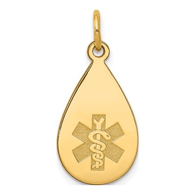 14K Yellow Gold Medical ID Teardrop Pendant
