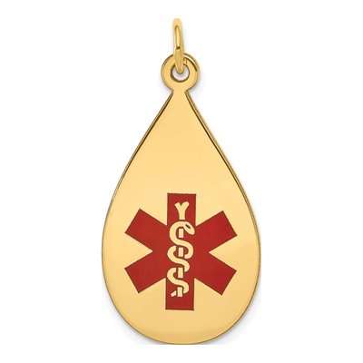 14K Yellow Gold Red Enamel Medical Alert Pendant
