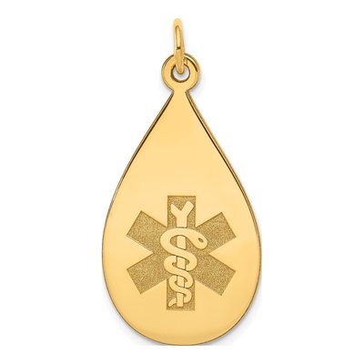 14K Yellow Gold Teardrop Medical Alert Pendant