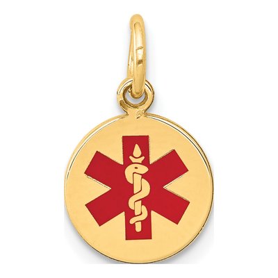 14K Yellow Gold Red Enamel Medical ID Pendant