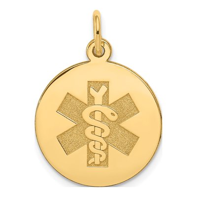 14K Yellow Gold Medical Alert Pendant