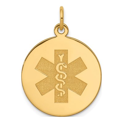 14K Yellow Gold Round Medical Alert Pendant