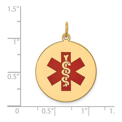14K Yellow Gold Round Red Enamel Medical Alert Pendant – view 3