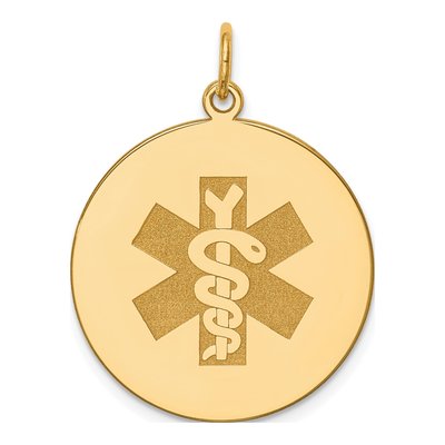14K Yellow Gold Round Medical Pendant