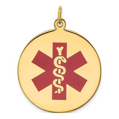 14K Yellow Gold Round Medical Alert Pendant