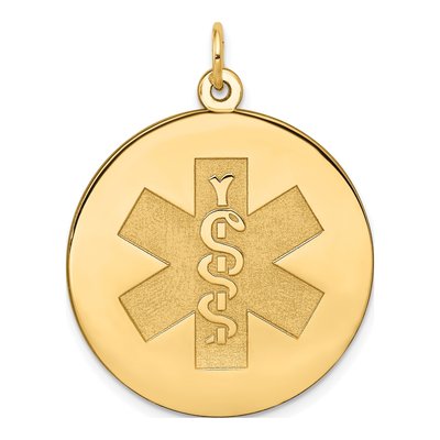 14K Yellow Gold Round Medical Alert Pendant