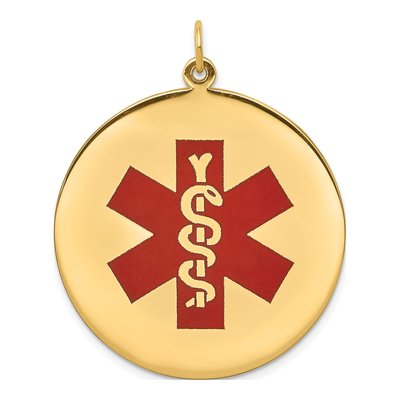 14K Yellow Gold Red Enamel Medical Alert Pendant