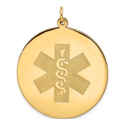 14K Yellow Gold Medical Alert Pendant