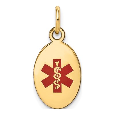 14K Yellow Gold Red Enamel Medical ID Pendant
