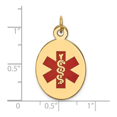 14K Yellow Gold Red Enamel Medical Alert Pendant – view 2