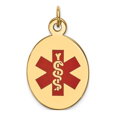 14K Yellow Gold Red Enamel Medical Alert Pendant