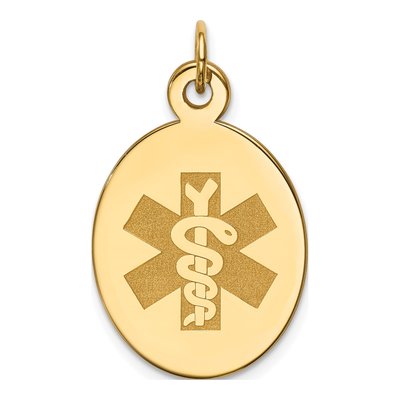 14K Yellow Gold Medical Alert Oval Pendant