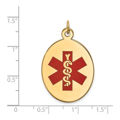 14K Yellow Gold Oval Red Enamel Medical Alert Pendant – view 2