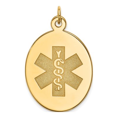 14K Yellow Gold Oval Medical Alert Pendant