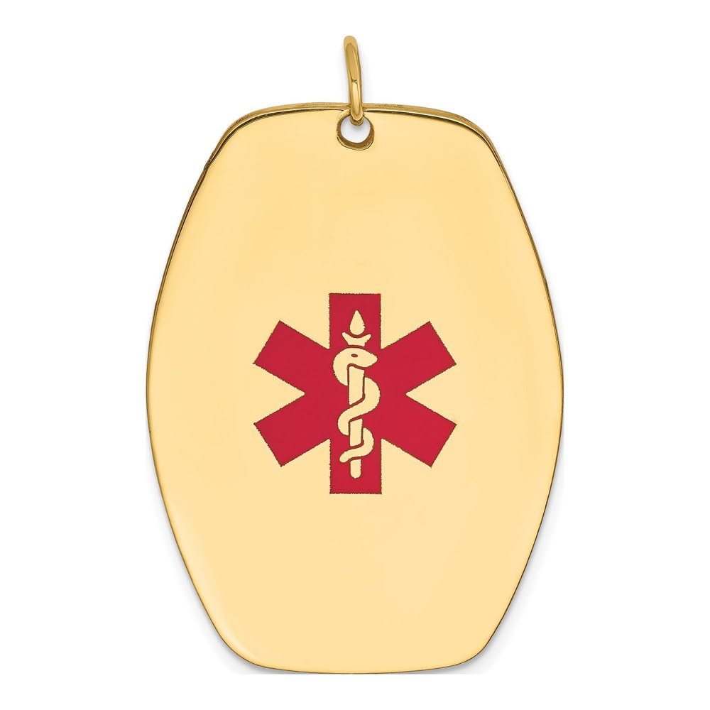 14K Yellow Gold Red Enamel Medical Alert Pendant