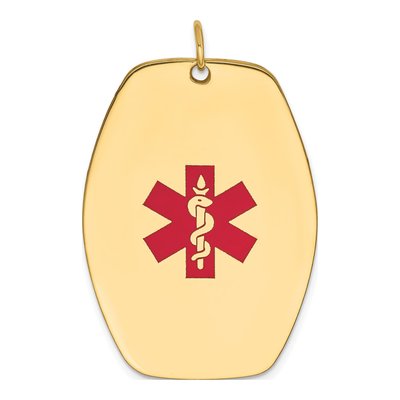 14K Yellow Gold Red Enamel Medical Alert Pendant