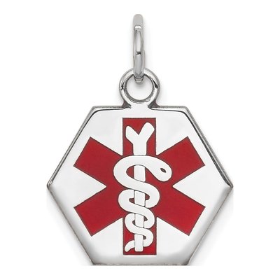 14K White Gold Medical Alert Hexagon Pendant