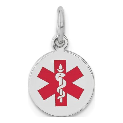 14K White Gold Red Enamel Medical Alert Pendant