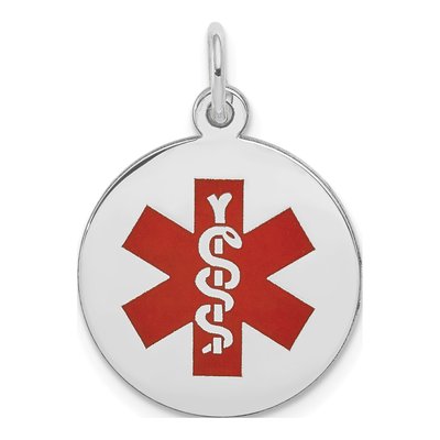 14K White Gold Red Enamel Medical ID Pendant