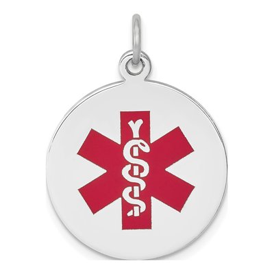 14K White Gold Red Enamel Medical Alert Pendant